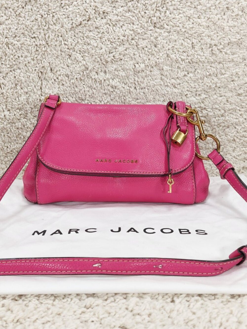 Marc Jacobs Boho Grind Crossbody Purse Bag, Magenta Pink Pebble Leather